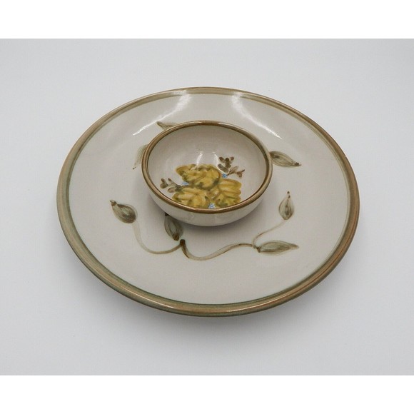 John B Taylor Ceramics Leaf Chip Dip Salsa Pottery 12" Round Serving Platter USA - Picture 1 of 10